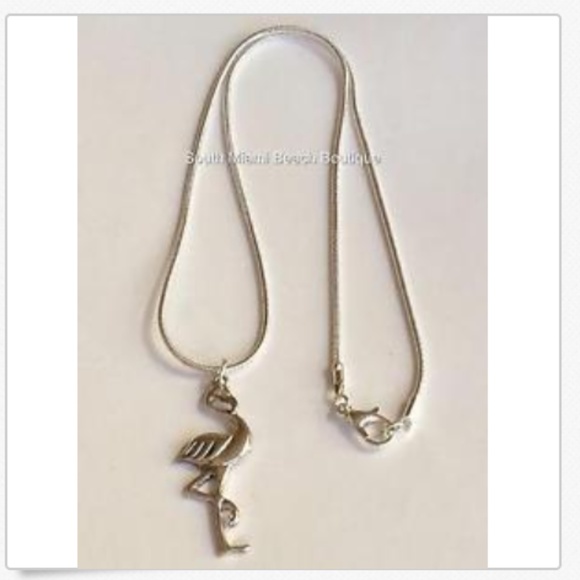 Silver Flamingo Necklace Bird Island Tropical 18" Plated - Picture 7 of 8